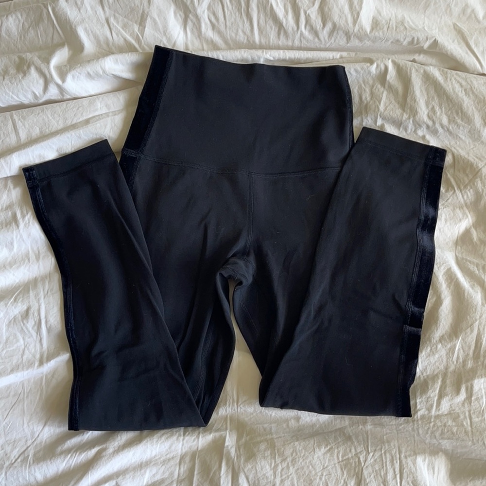 Lululemon Super High Rise align pants with velour stripe down leg